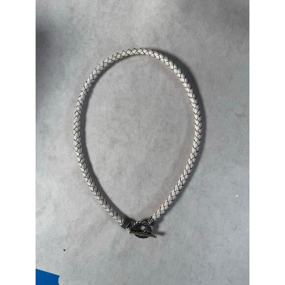 Carolyn Pollack White Braided Leather Sterling Silver Toggle Necklace 18” - Picture 2 of 2